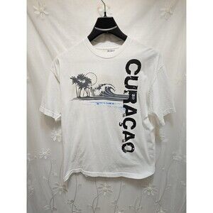 Del Sol Mens XL Mens White Top Curacao Travel Souvenir Tropical Paradise Palm